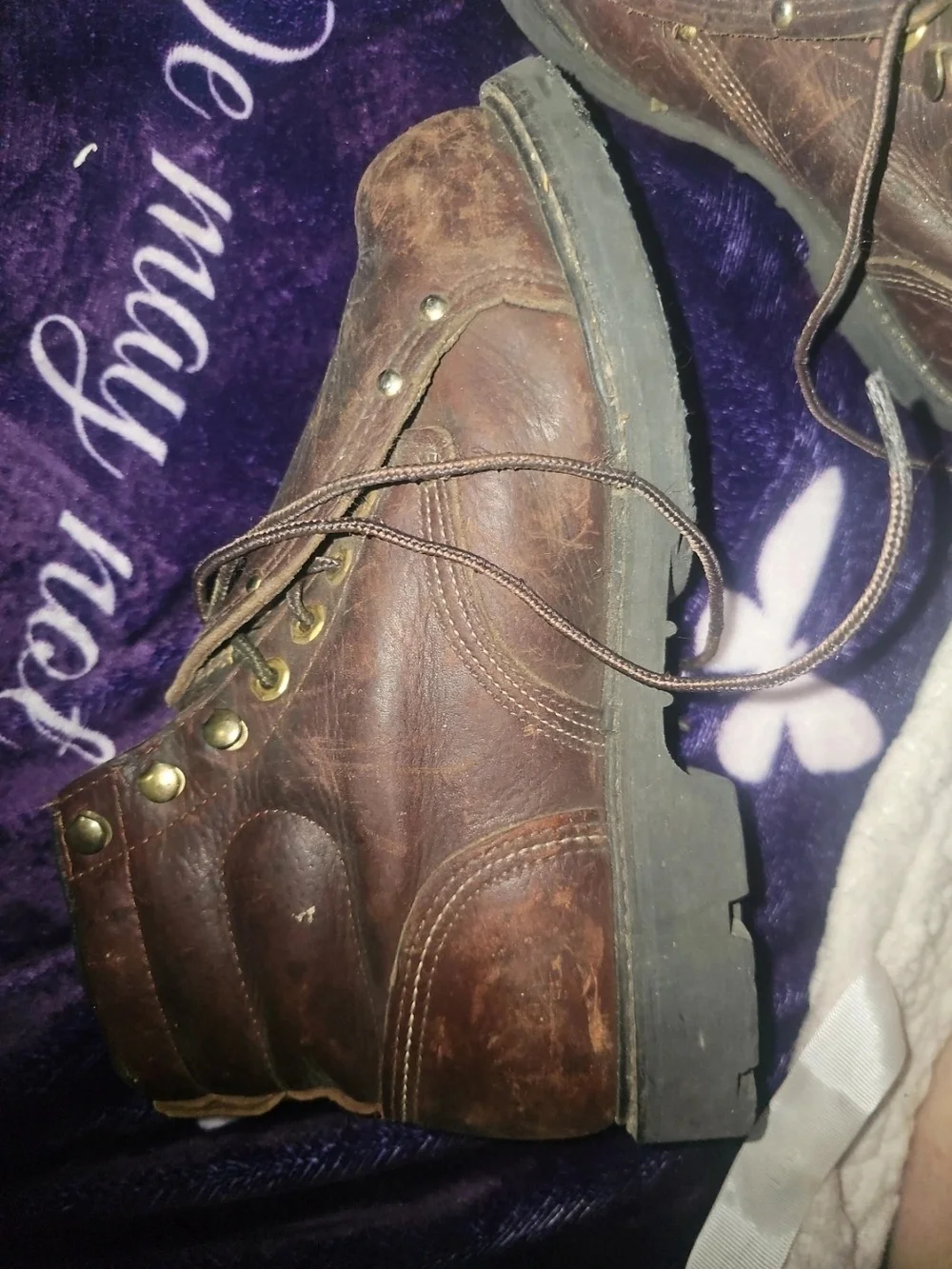 Vibram Men's Brown Leather Lace-Up Work Boots with Black Collar